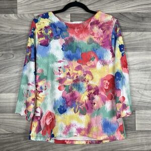All Hours Blouse Women M Multicolor Shirt VTG‎ USA Artsy Lagenlook Lightweight